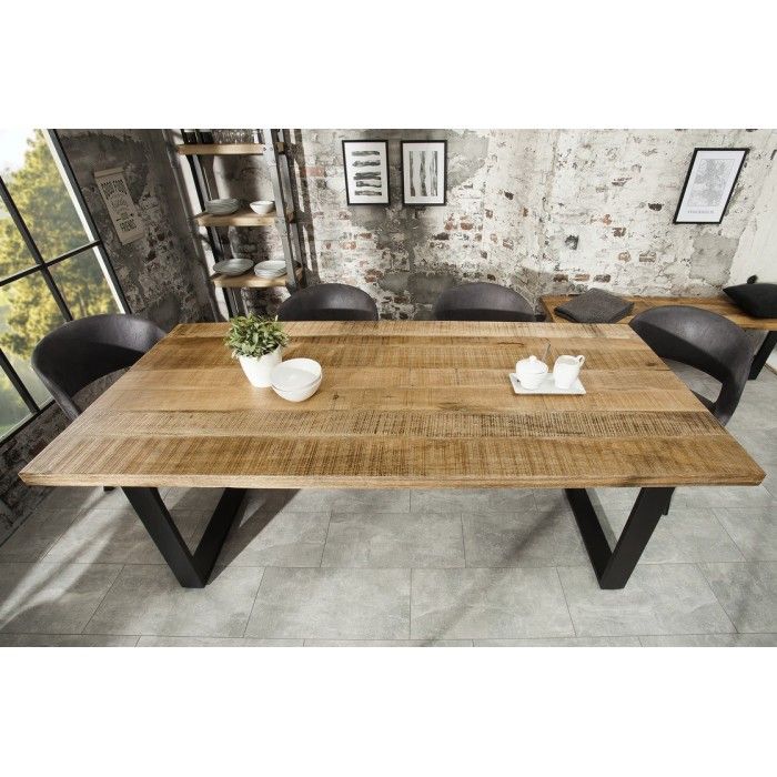Eettafel LODEN 200 cm - Blad van massief mangohout en zwarte metalen poten