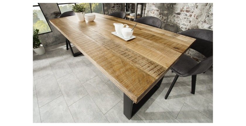 Table LODEN rectangulaire 180cm et pieds en U vue de haut et de côté