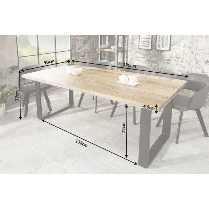 Dimensions de la table LODEN rectangulaire 180cm et pieds en U