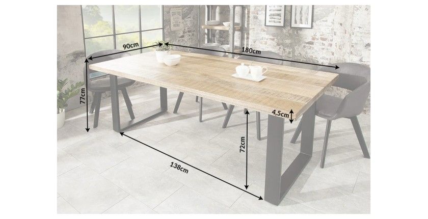 Dimensions de la table LODEN rectangulaire 180cm et pieds en U