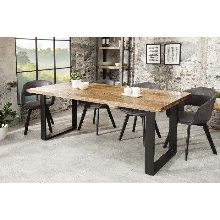 Eettafel LODEN 160 cm - Blad van massief mangohout en zwarte metalen poten