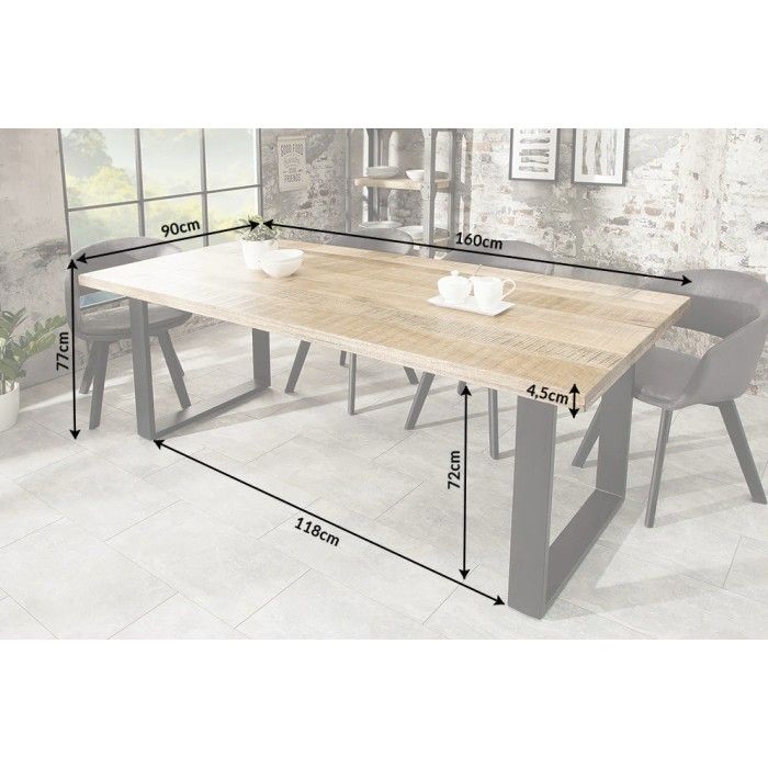 Eettafel LODEN 160 cm - Blad van massief mangohout en zwarte metalen poten