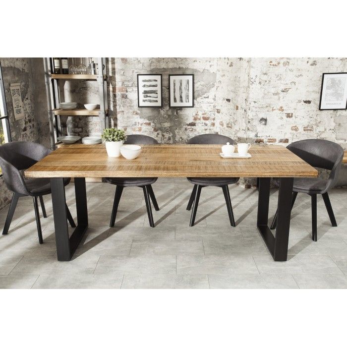 Eettafel LODEN 160 cm - Blad van massief mangohout en zwarte metalen poten