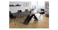 Table de salle à manger ATARA 180–260 cm – Plateau en céramique gris taupe et structure en métal noir