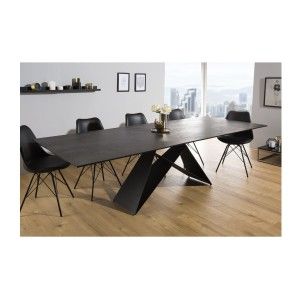 Table de salle à manger ATARA 180–260 cm – Plateau en céramique gris taupe et structure en métal noir