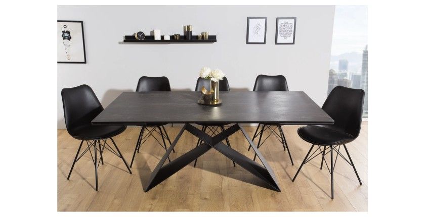 Table ATARA rectangulaire 180cm extensible jusqu'à 260cm gris foncé vue de face sans extension