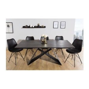 Table de salle à manger ATARA 180–260 cm – Plateau en céramique gris taupe et structure en métal noir