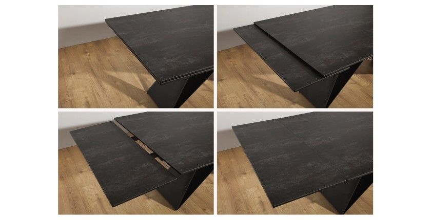 Zoom sur le système d'extension de la table ATARA rectangulaire 180cm extensible jusqu'à 260cm gris foncé