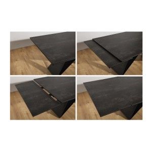 Table de salle à manger ATARA 180–260 cm – Plateau en céramique gris taupe et structure en métal noir