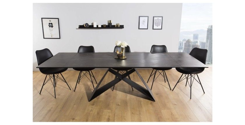 Table de salle à manger ATARA 180–260 cm – Plateau en céramique gris taupe et structure en métal noir