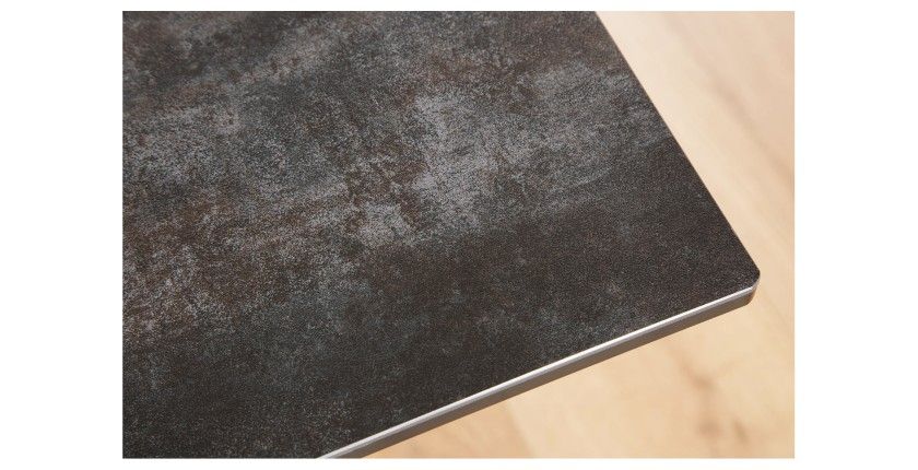 Table de salle à manger ATARA 180–260 cm – Plateau en céramique gris taupe et structure en métal noir