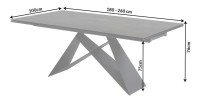 Table de salle à manger ATARA 180–260 cm – Plateau en céramique gris taupe et structure en métal noir