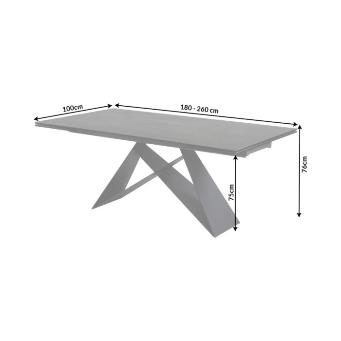 Dimensions de la table ATARA rectangulaire 180cm extensible jusqu'à 260cm gris foncé