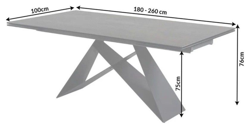 Table de salle à manger ATARA 180–260 cm – Plateau en céramique gris taupe et structure en métal noir