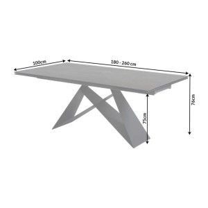 Table de salle à manger ATARA 180–260 cm – Plateau en céramique gris taupe et structure en métal noir