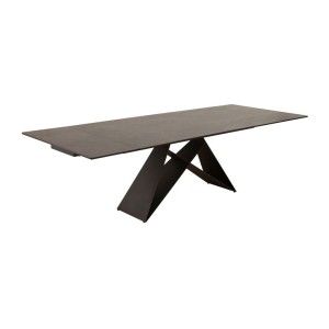 Table de salle à manger ATARA 180–260 cm – Plateau en céramique gris taupe et structure en métal noir