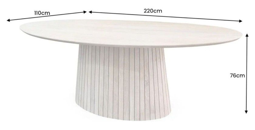 Dimensions de la table ORINO ovale 220cm