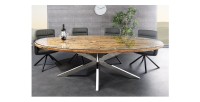Table RAFTA 220cm avec plateau en teck et sur-plateau en verre vue de face
