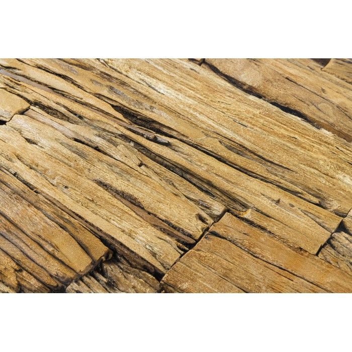 Zoom sur le plateau en bois de teck de la table RAFTA 220cm avec plateau en teck et sur-plateau en verre