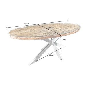 Dimensions de la table RAFTA 220cm avec plateau en teck et sur-plateau en verre
