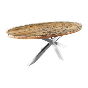 Table RAFTA 220cm avec plateau en teck et sur-plateau en verre