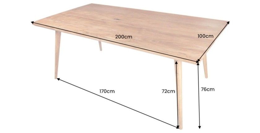 Table de salle à manger SCANI 200 cm – Plateau en bois massif d’acacia verni et structure assortie