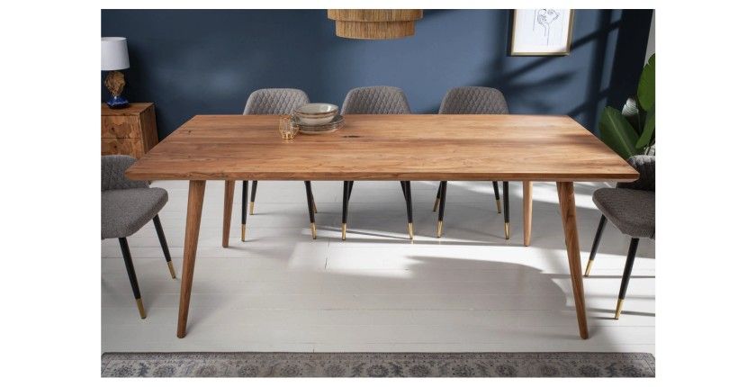 Table de salle à manger SCANI 160 cm – Plateau en bois massif d’acacia verni et structure assortie