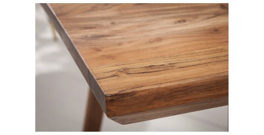 Table de salle à manger SCANI 160 cm – Plateau en bois massif d’acacia verni et structure assortie