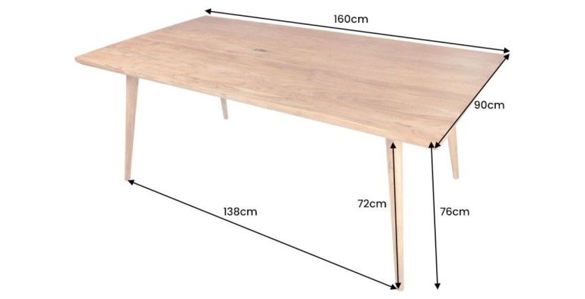 Table de salle à manger SCANI 160 cm – Plateau en bois massif d’acacia verni et structure assortie