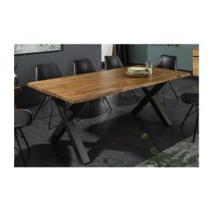 Table ARKAYA 180 cm – Plateau en bois massif d’acacia et pieds en métal noir en X