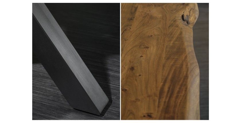 Table ARKAYA 180 cm – Plateau en bois massif d’acacia et pieds en métal noir en X