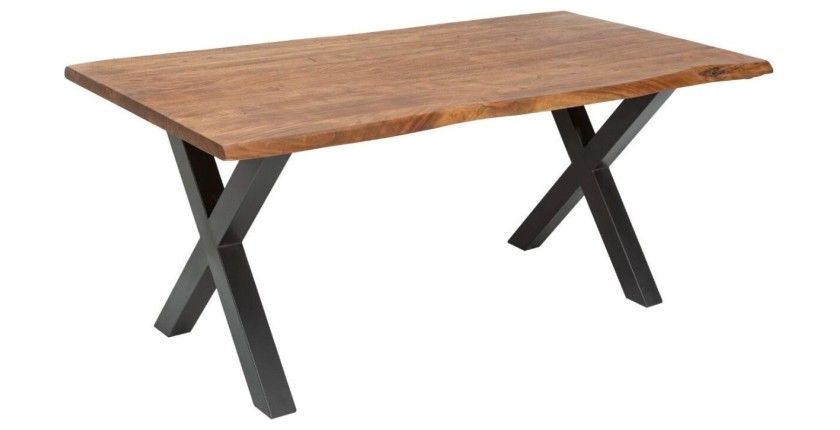Table ARKAYA 180 cm – Plateau en bois massif d’acacia et pieds en métal noir en X