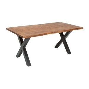 Table ARKAYA 180 cm – Plateau en bois massif d’acacia et pieds en métal noir en X