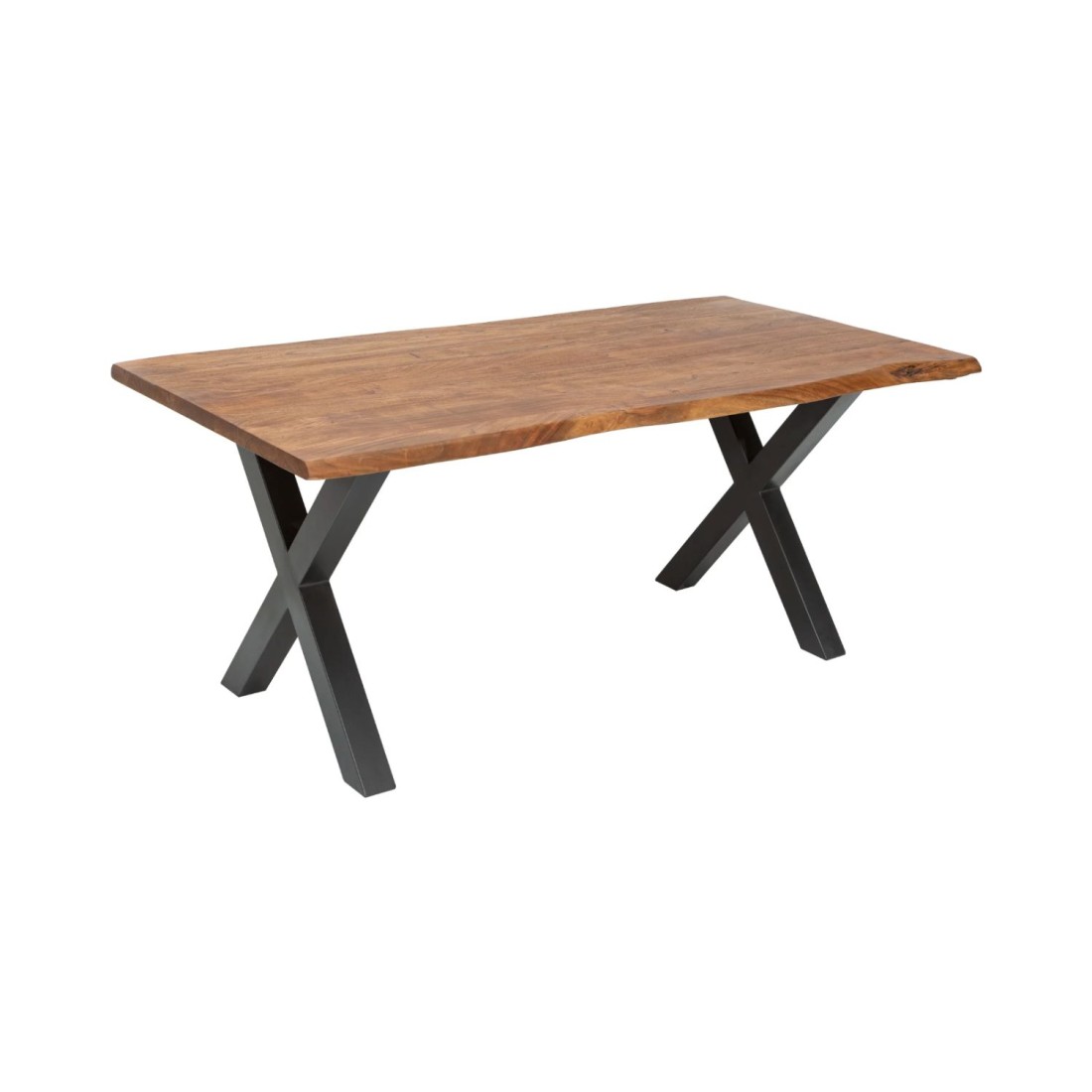 Table ARKAYA 180 cm – Plateau en bois massif d’acacia et pieds en métal noir en X