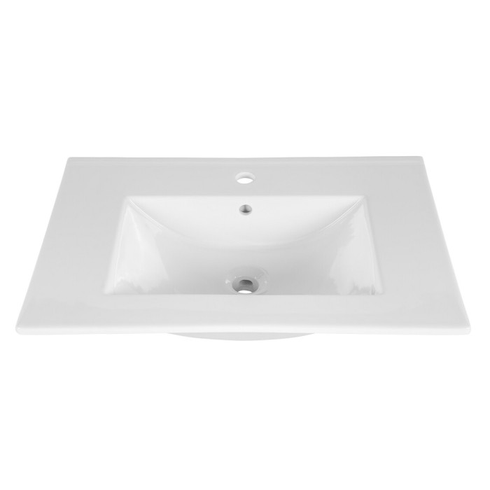 Wastafel om in te bouwen 80 cm in glanzend wit keramiek - Rechthoekig design