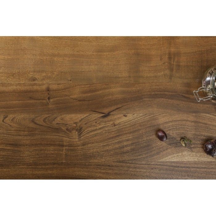 Mesa de comedor ARKAYA 240 cm – Tablero de madera maciza de acacia barnizada y patas de metal negro en X