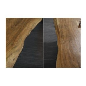 Table de salle à manger ARKAYA 240 cm – Plateau en bois massif d’acacia verni et pieds en métal noir en X