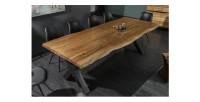 Table de salle à manger ARKAYA 240 cm – Plateau en bois massif d’acacia verni et pieds en métal noir en X
