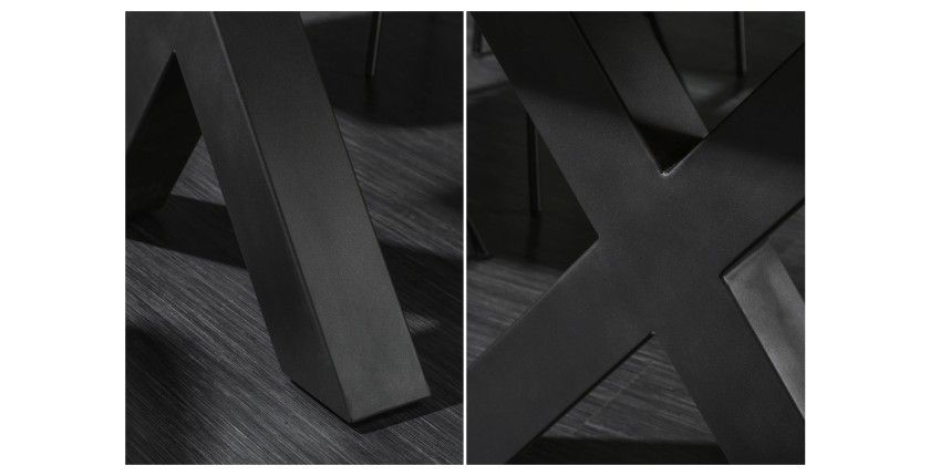 Table de salle à manger ARKAYA 240 cm – Plateau en bois massif d’acacia verni et pieds en métal noir en X