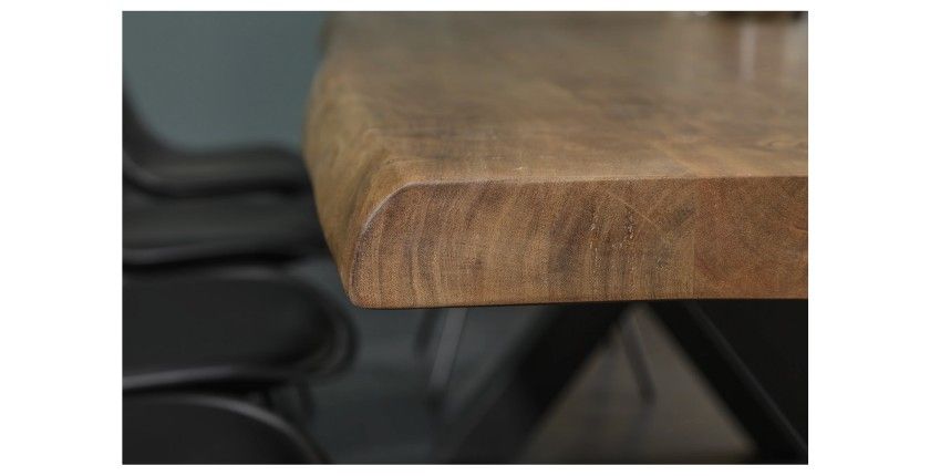 ARKAYA 200 cm – Platte aus lackiertem Massivholz Akazie und Beine aus schwarzem Metall in X-Form