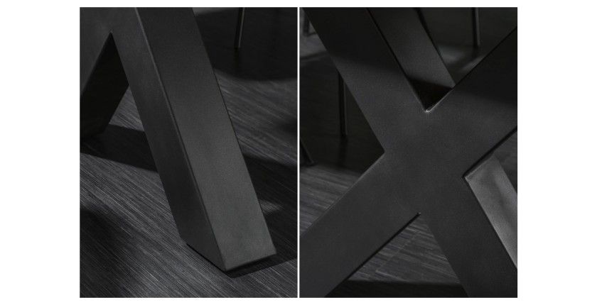 ARKAYA 200 cm – Platte aus lackiertem Massivholz Akazie und Beine aus schwarzem Metall in X-Form