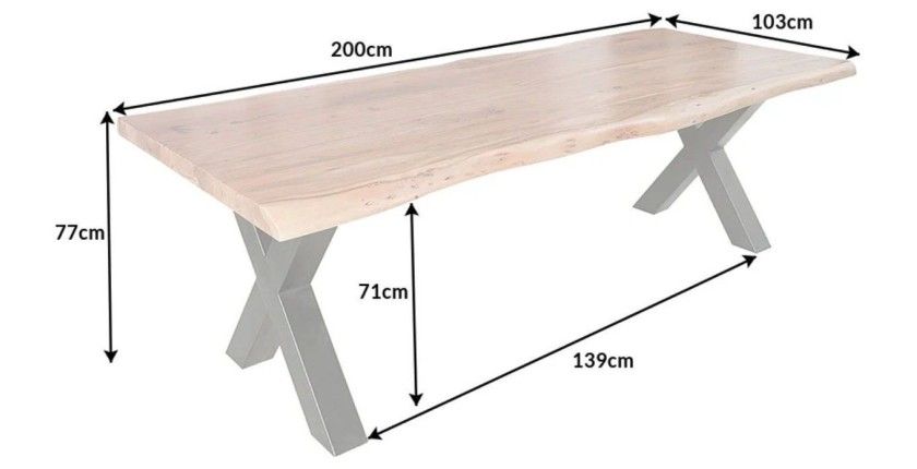 ARKAYA 200 cm – Platte aus lackiertem Massivholz Akazie und Beine aus schwarzem Metall in X-Form