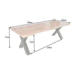 ARKAYA 200 cm – Platte aus lackiertem Massivholz Akazie und Beine aus schwarzem Metall in X-Form