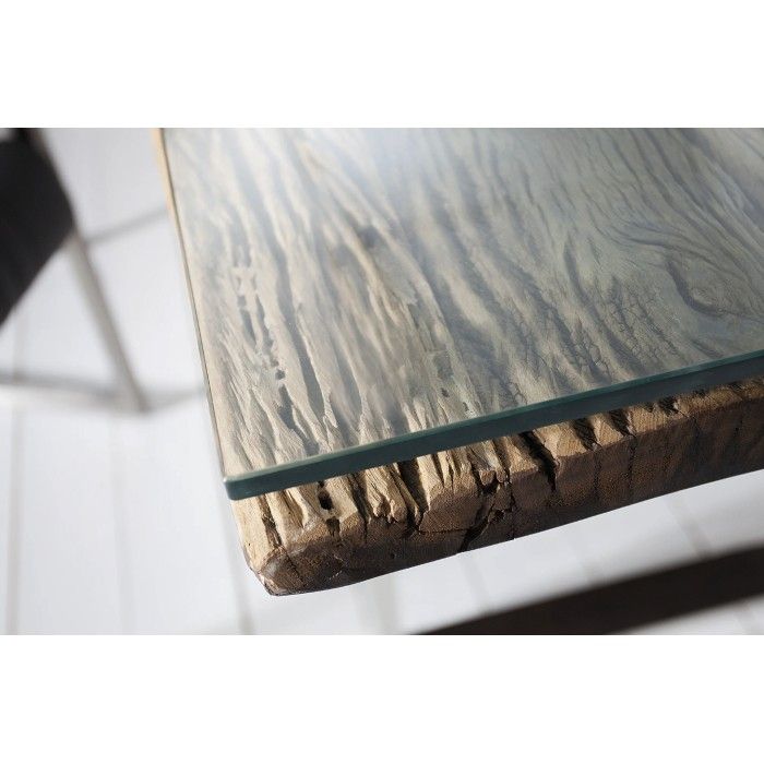 Eettafel RAFTA 180 cm - Blad van gerecycled hout en gehard glas, metalen structuur