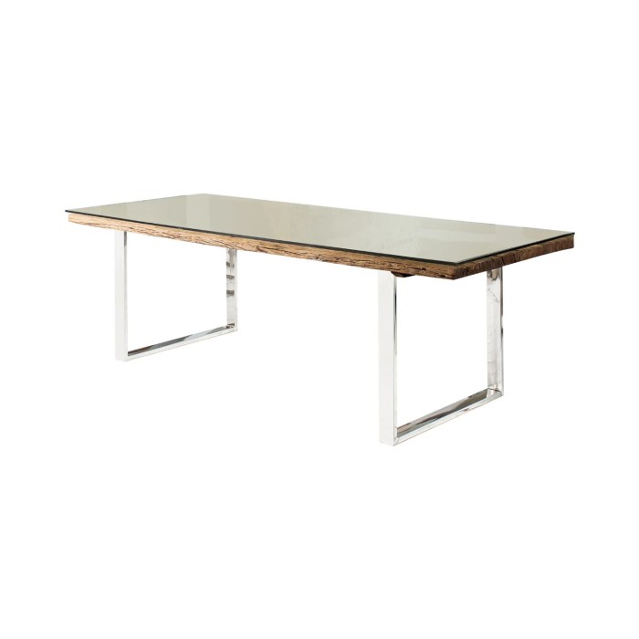 Eettafel RAFTA 180 cm - Blad van gerecycled hout en gehard glas, metalen structuur