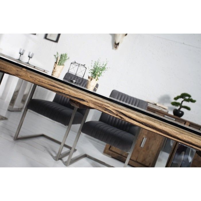 Eettafel RAFTA 180 cm - Blad van gerecycled hout en gehard glas, metalen structuur
