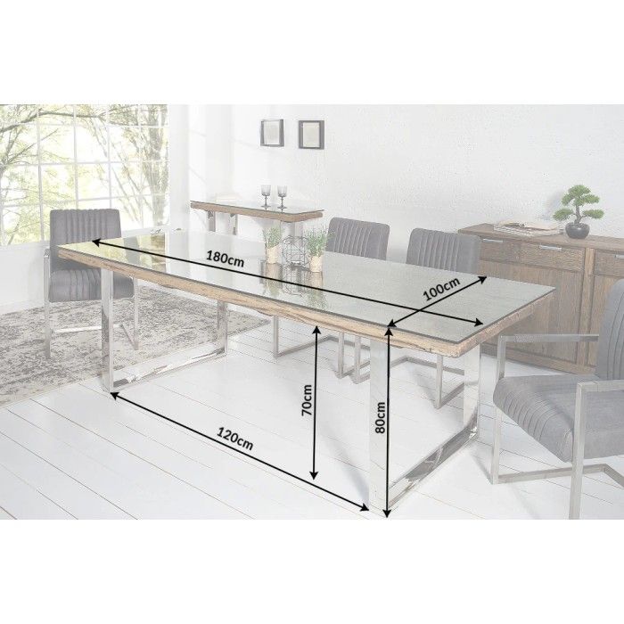 Eettafel RAFTA 180 cm - Blad van gerecycled hout en gehard glas, metalen structuur