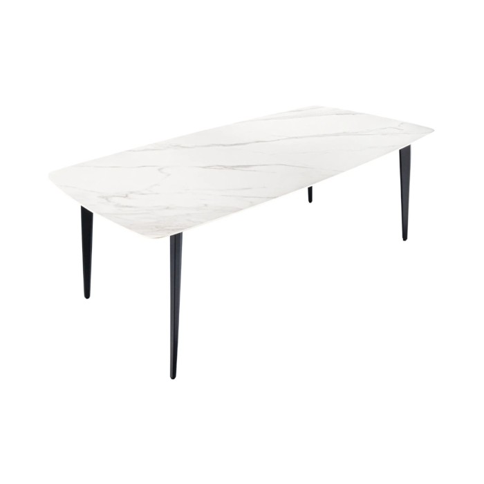 Eettafel HEXA 160 cm - Blad van wit marmer-effect keramiek en zwarte metalen structuur