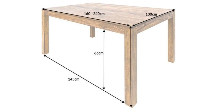 Esszimmertisch TAVINA 160–240 cm – Ausziehbarer Tisch aus lackiertem Sheesham-Massivholz