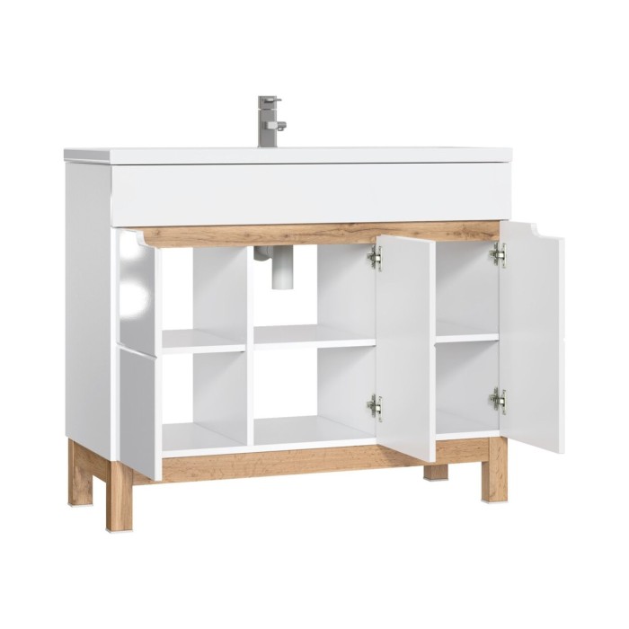 Badezimmer-Set ERMANO: Waschtischunterschrank 100cm + Einbauwaschbecken + Siphon + Stauraum mit Spiegeln